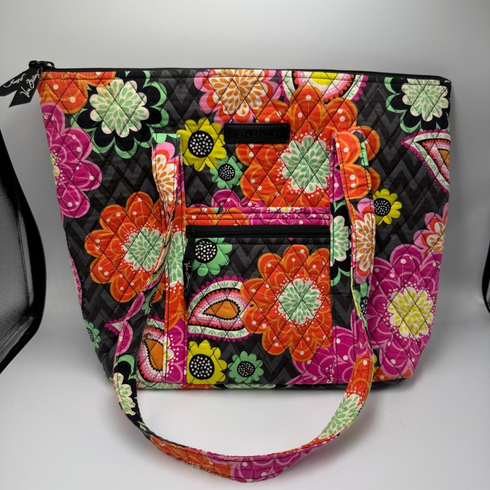 Vera Bradley Tote Bag Ziggy Zinnia Floral Quilted Front Pocket Carry On Travel
